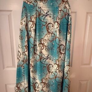 Chic Teal and Cream Patterned A-Line Skirt